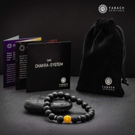 FABACH Chakra Bead Bracelets with 8 mm Gemstone Beads, Lava Stone and Onyx Natural Stone (Black) – Yoga Bracelets made of Healing Stones – Energy Bracelets for Men and Women, Pearl