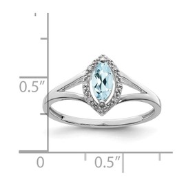 Solid 925 Sterling Silver Diamond and Aquamarine Blue March Gemstone Marquise Engagement Ring Size 8 (.03 cttw.)