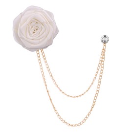 Rose Flower Brooch Pin Bridegroom Wedding Brooches Rose Lapel Pins for Men Tassel Chain Brooch Rose Pins and Brooches White Flower Pin for Men Suit Rose Brooch Accessories for Prom