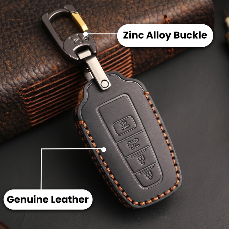 OLLEN Genuine Leather Key Fob Cover, Fit for Toyota 2018-2025,