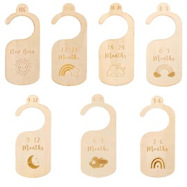 7Pcs Baby Wardrobe Dividers, Wooden Baby Clothing Dividers, Cartoon Baby Clothes Organiser, Suitable for Babies from Newborn to 24 Months Old, Newborn Parents Gift (Original Wood Color)