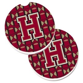 Caroline's Treasures CJ1078-HCARC Letter H Football Garnet and Gold Set of 2 Cup Holder Car Coasters, Large, Multicolor