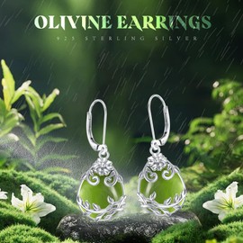 arete colgantes de peridoto de plata de ley con filigrana colgantes de gota de peridoto para mujer, Plata de ley, Peridoto