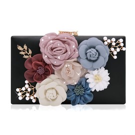 Milisente Evening Bag for Women, Flower Wedding Evening Clutch Purse Bride Floral Clutch Bag(Blue-1)