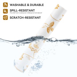 RAY STAR Shelf Liner, 18 Inch x 8 Feet Non Adhesive Golden Leaves Floral Kitchen Cabinet Liner for Pantry Drawer Vanity, Strong Grip Non Slip Waterproof, Shelf Liners for Kitchen Cabinets Cupboard