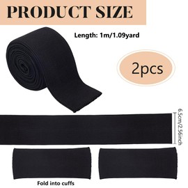WEBEEDY 2.2 Yards Black Rib Knit Fabric for Cuffs, 6.5cm/2.6 Inch Width Stretchy Ribbing Fabric for Jacket Sportswear Hoodie Sleeve Cuffs Replacement Repair, DIY Sewing Craft Supplies
