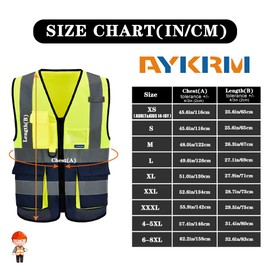 AYKRM 21 Colours Safety Vest Reflective Safety Vest with Reflective Strips with Zip and Pockets Work Vest, Yellow and navy