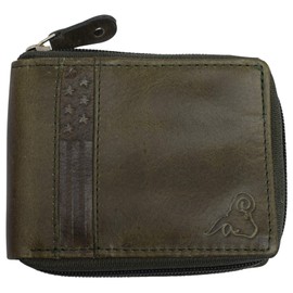 Cavelio Genuine Leather Slim Bifold Zipper Men Wallets RFID Blocking USA Series (1256HU GREEN)