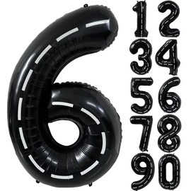 40 Inch Race Car Black Number Balloons Race Car Birthday Party Balloons Large Black Number 6 Balloons Boys 6th Birthday Party Race Car Theme Party Decorations Supplies（Digital 6）
