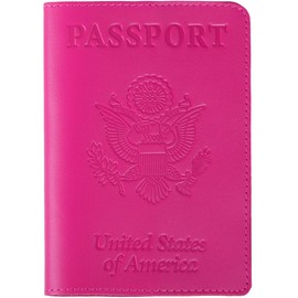 Shvigel US Leather Passport Book Cover - Thin American Travel Passport Holder - Premium International USA Passport Protector Case for Women Men (Pink)