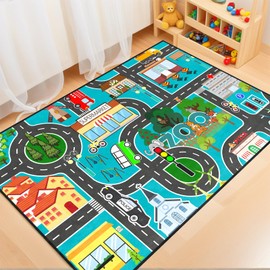 Car Rug Play Mat - Road Rug for Kids Boys Room, Fun Race Track Car Car Carpet for Kids Room Decor Road Carpet for Boys Playmat Bedroom Playroom Educational Learn Play Mat, 5x7 Feet