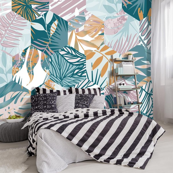 YIHWM -Abstract Geometry Botanical Banana Leaf Fabric Wallpaper Living Room