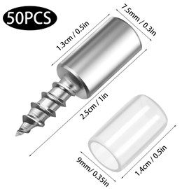 Pack of 50 Shelf Support Screws, Shelf Holder Metal 25 x 7.5 mm, Shelf Holder for Cupboard, Bookcase, Cupboard & Furniture (Transparent Rubber Sleeve)