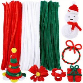 300 limpiapipas gruesos de chenilla, suministros de manualidades, 3 colores variados (rojo, verde y blanco) para decoraciones creativas de Navidad (Navidad)