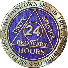 RecoveryChip 24 Hours AA Medallion Reflex Purple Gold Plated Alcoholics Anonymous Sobriety Chip
