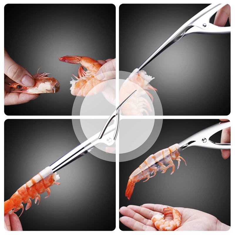 2Pcs Stainless Steel Shrimps Prawns Peeler Set prawn deveiner Tool
