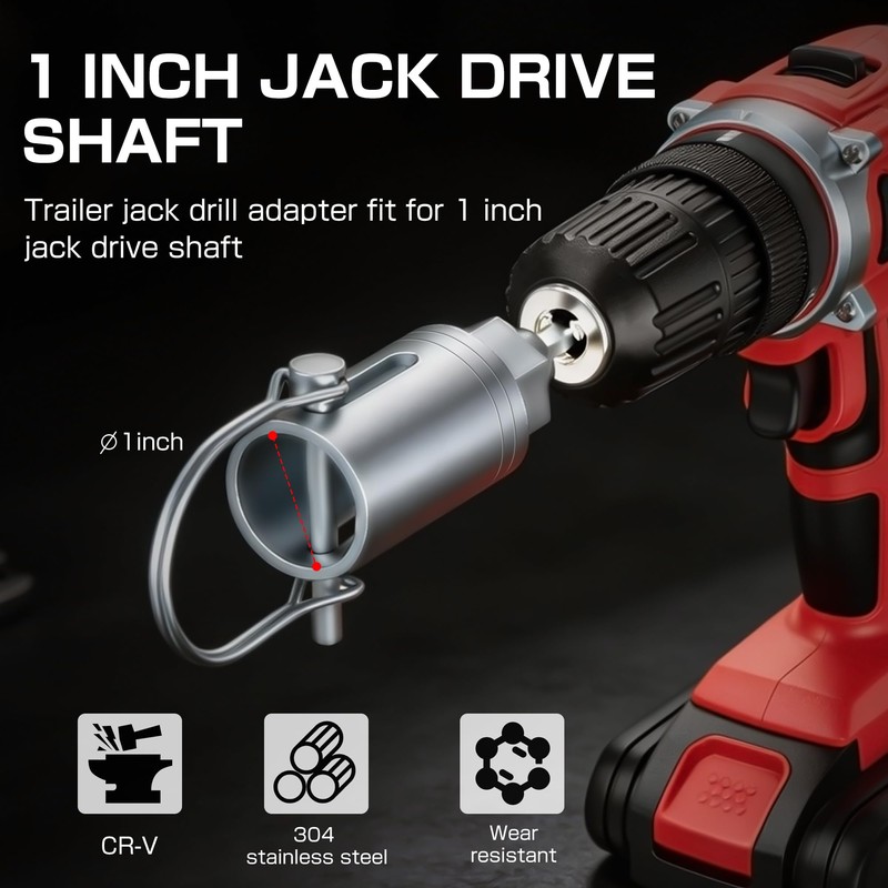 Trailer Jack Drill Adapter for 1 Inch Drive Shaft, Heavy