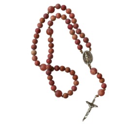 St. Theresa of Liseux Matte Stone Rosary Necklace for Men and Women - Holy Rosary Necklace for Women, Matte Beads Catholic, Stone Beads with Crucifix Catholic Rosaries for Men, Gifts for Catholics