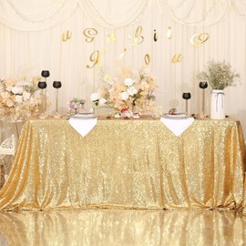 Eternal Beauty Sequin Tablecloth 127x183cm Amber Gold Glitter Table Cloth Party Sparkle Tablecloth Christmas Table Cloth Table Decoration for Party Birthday Wedding Christmas New Year