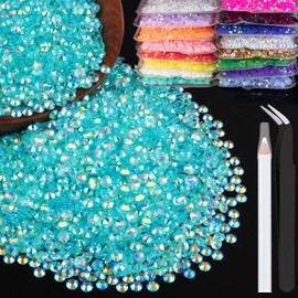 4000pcs 4mm Resin Rhinestones Bulk, Transparent Lake Blue AB Flatback Round Jelly Rhinestones Non Hotfix Crystal Gems Large Quantity Wholesale for DIY Crafts Clothes Bottles Face Makeup Manicure
