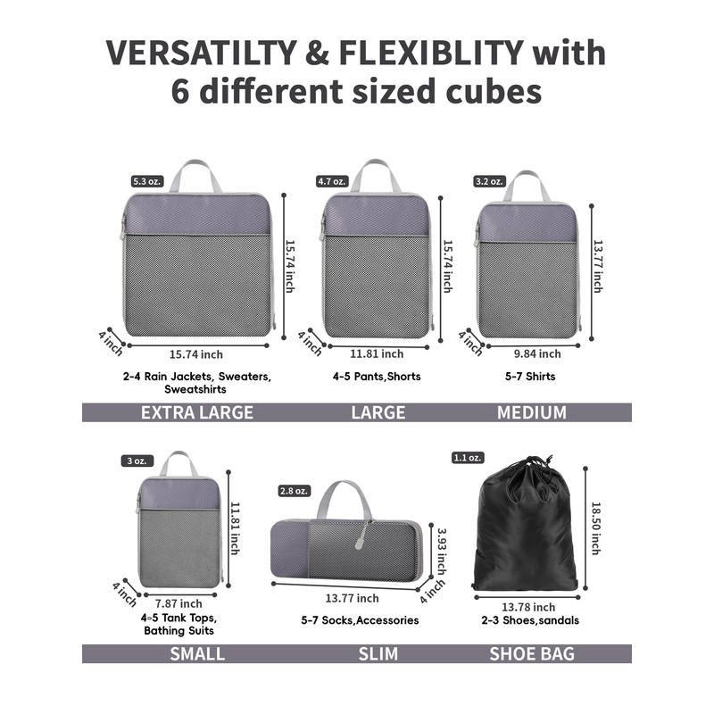 NMNGB Compression Packing Cubes for Carry on Suitcase, 6 Set
