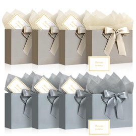 JMANNI Large Gift Bags - 8pcs with Ribbon, Greeting Cards & Tissue Paper - Perfect for Birthday, Wedding, Mother's Day (12.6''x9.8''x4'')