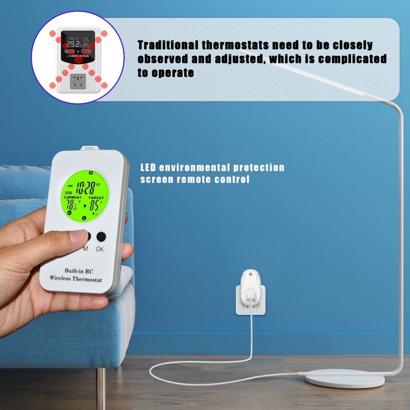 Wireless Plug in Thermostat LCD Remote Control Digital Display Temperature