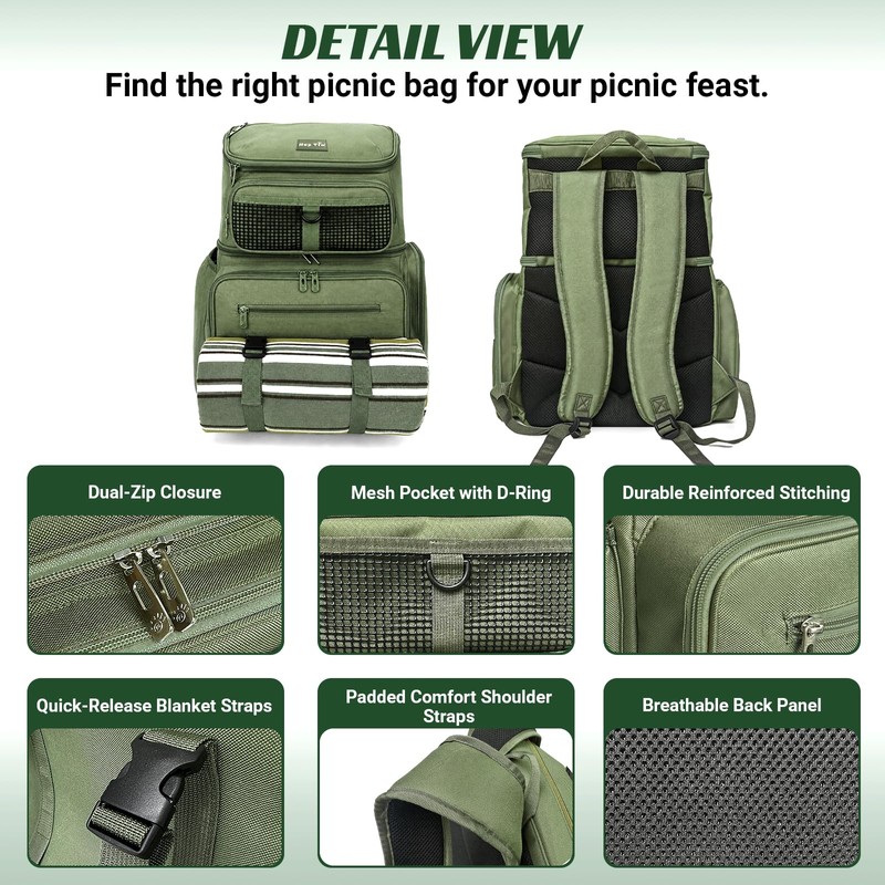Hap Tim Large Picnic Basket Backpack for 4 with Insulated