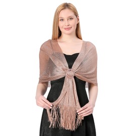 Sparkling Metallic Shawls and Wraps for Evening Dresses with Buckle, Rose Gold Shawl Wraps Formal Dresses for Women, Elegant Sheer Fringe Scarf for Brides, Bridesmaids and Wedding Attendee