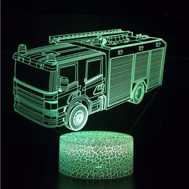 YTDZLTD Optical Illusion 3D Fire Brigade Car Night Light 16 Colours Different Remote Control USB Power Touch Switch Decor Lamp LED Lamp Table Children Brithday Christmas Gift