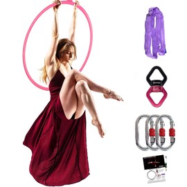 PRIOR FITNESS Aerial Hoop Set, Aerial Lyra Hoop, Professional Circus Fitness Aerial Hoop Kit with Complete Rigging Hardware Kit, Acrobatics Equipment Hanging Rings for Home, Yoga Dance Sling Kit