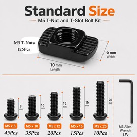 252PCS M5 T Nuts and T-Slot Bolts Extrusion Accessories Kitwith M5(8-20mm) Hexagon Socket Screws, T Nut and AllenWrench Compatible with 2020 Series Aluminum Extrusion