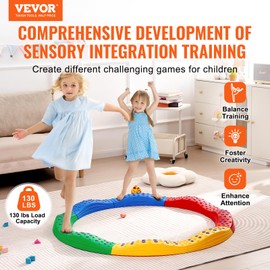 VEVOR Balance Beam Stepping Stones, 8 PCS Toddler Balance Boards Non-Slip Textured Surface & Rubber Pads, Montessori Toy for Kids 3-6, Build Coordination and Gross Motor Skills, Indoor or Outdoor Play