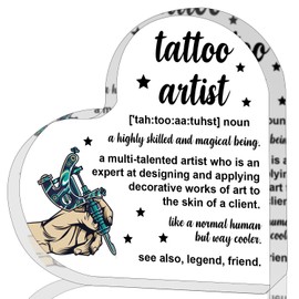 ZsaTuiy Tattoo Artist Gift for Women Men,Inspirational Gifts for Women,Thank You Gifts for Tattoo Artist,Heart Shaped Acrylic Desk Decorative Sign for Home Office,Birthday Thank You Gifts