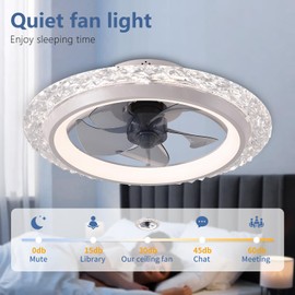 KINDLOV Modern Ceiling Fans with Lights, 19.7" Flush Mount Ceiling Fan with Dimmable Light and Remote,6-Speed Wind for Bedroom,Living Room,Low Profile Ceiling Fan with Light,White