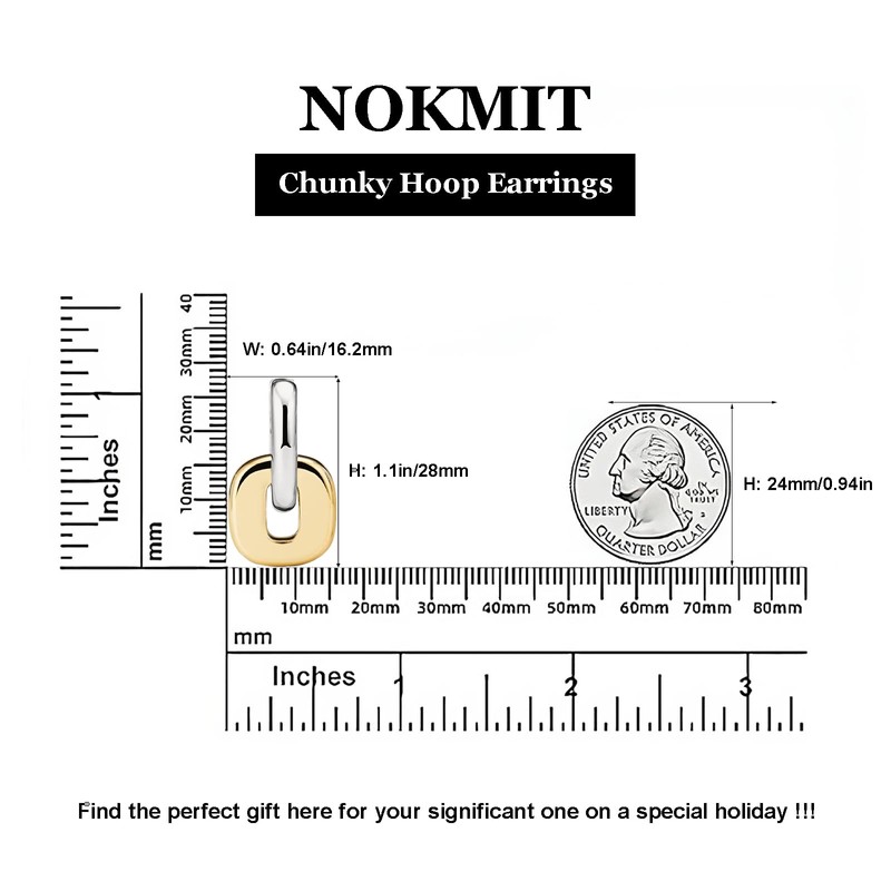NOKMIT Chunky Hoop Earrings for Women, Bold Silver and Gold