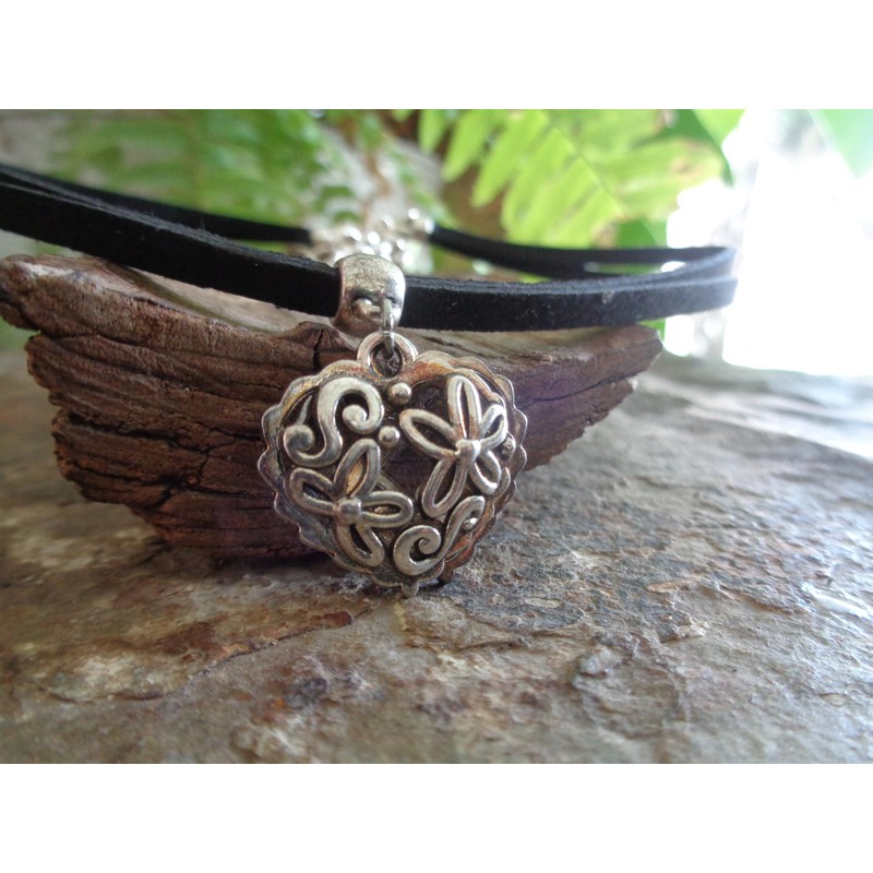 ◦•●◉✿ SCHWARZES OKTOBERFEST BAYERN DOPPEL HERZ HALSBAND ✿◉●•◦ veganes Leder,