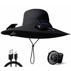 SolarCool Wide Brim Sun Hat with Dual Solar Fans, UPF 50+ Cooling Bucket Hat for Men & Women, Lightweight Foldable UV-Protection Cap for Fishing, Hiking, Gardening, Pickleball, Beach and Outdoor