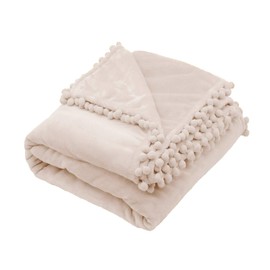 Mokoya Blanket Blanket 51.2 x 63.0 inches (130 x 160 cm), For Summer, Fashionable Pom Pom Included, Fluffy, Soft, Multi-Purpose, Large Size, Lightweight, Washable, Cooling Countermeasures, All Year Round Use (White)