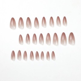 Coral Pink Press on Nails Almond Shape Medium Fake Nails Glossy Acrylic Nails Manicure Disign Full Cover Nails False Nails For Women And Girl 24pcs