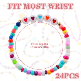 24 Pcs Friendship Bracelets Colorful Love Heart Beads Bracelets Motivational Bracelets for Woman Adults Party Favor Gifts