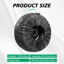 leechio Spare Tire Cover, Waterproof Anti-ageing Protection Cover for Tire, 31" Adjustable Snap Portable Tyre Storage Bag with Tool Bag, Universal for Cars Trucks (Black #L)