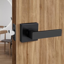 Gaurqiah Non-Locking Interior Lever, Square Heavy Duty Door Handle Passage No Key & Lock Black Lever for Closet & Hallway Door