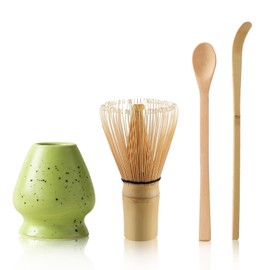 Matcha Tea Set with Bamboo Matcha Whisk and Spoon, Ceramic Matcha Whisk Holder Matcha Making Kit(Green)