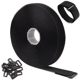 WSZJINB 5 m x 2.5 cm Velcro Tape with 25 Buckles Free Cutting Length Velcro Cable Tie Resealable Cable Velcro Tape Black
