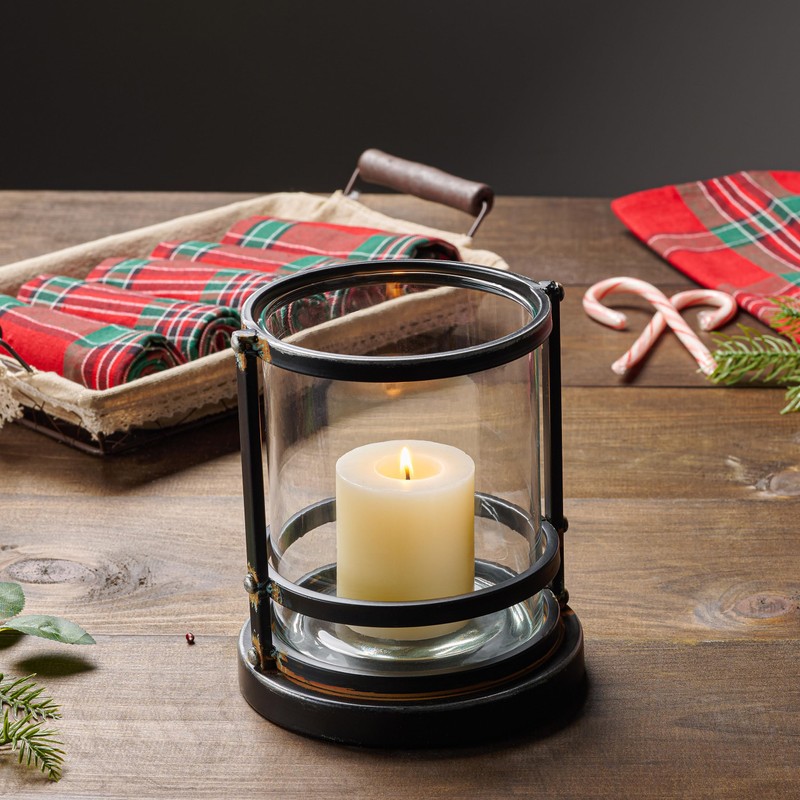 Stonebriar Industrial Black Metal Cage Pillar Candle Holder with Removable