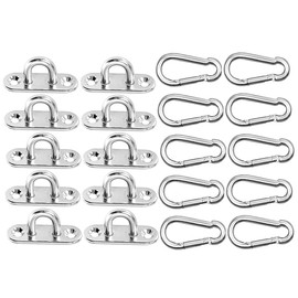 AstarFavor Ceiling Hook Kit, Wall Hooks, Garden Flower Basket Hooks, 10 Stainless Steel Eyelet Plates and 10 Carabiners for Awnings, Decorative Ropes and Nets, Outdoor Appliances for Outdoor Use, etc
