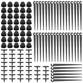 VooGenzek 120 PCS 1/4 Inch Automatic Drip Irrigation Kit, 40 Adjustable Micro Dripper + 40 Tee-Connector + 40 Drip Support Stake for 4/7mm Hose Watering System, for Garden, Lawn, Greenhouse, Black