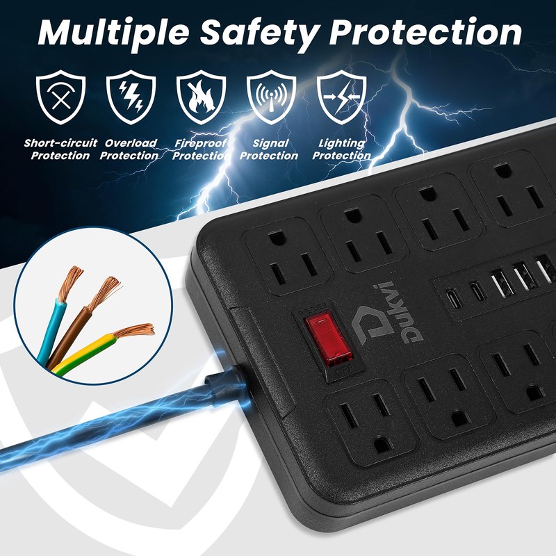 DUKVI Surge Protector Power Strip with 10 Widely-Spaced Outlets &