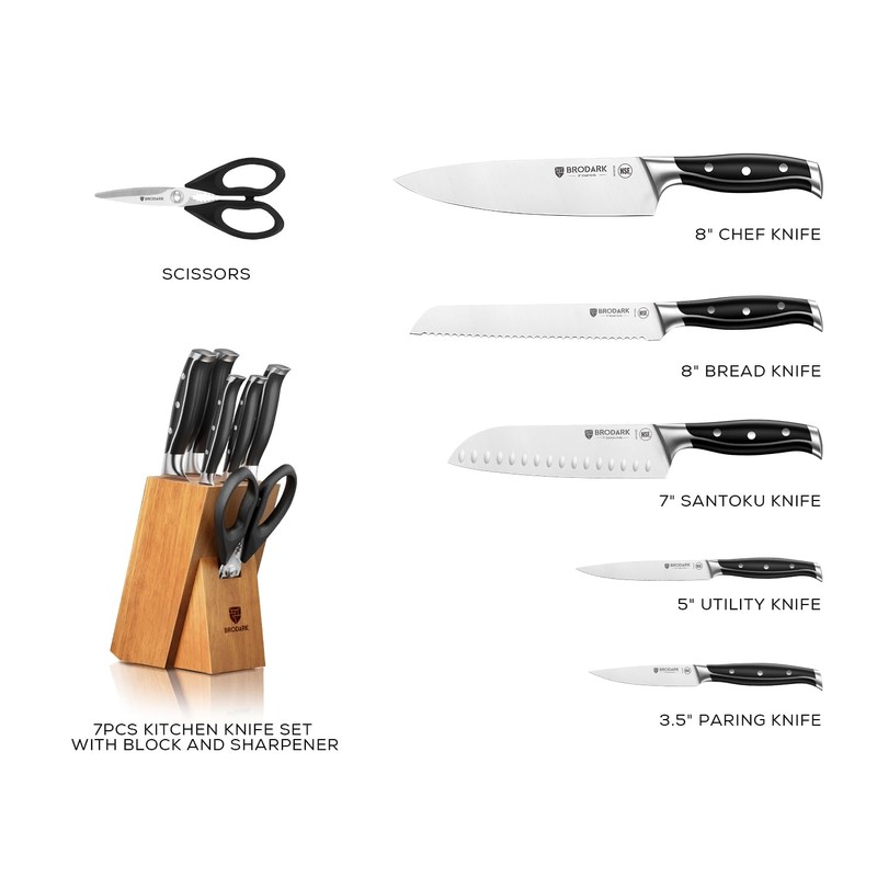 7Pcs Ultra Sharp Kitchen Knife Set, Acacia Wood Block with